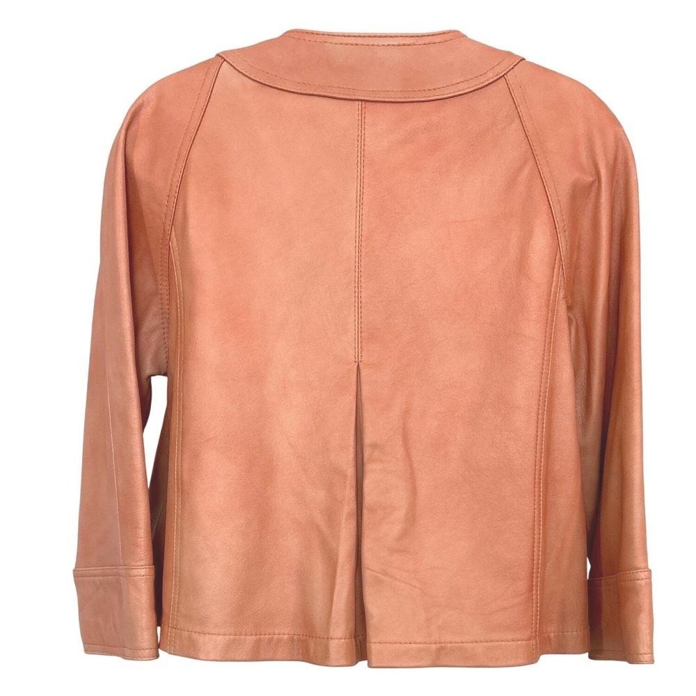 Chicos Leather Jacket Sz 0 Peach Color Button 3/4 Sleeve Round Collar Womens NWT - Picture 2 of 8
